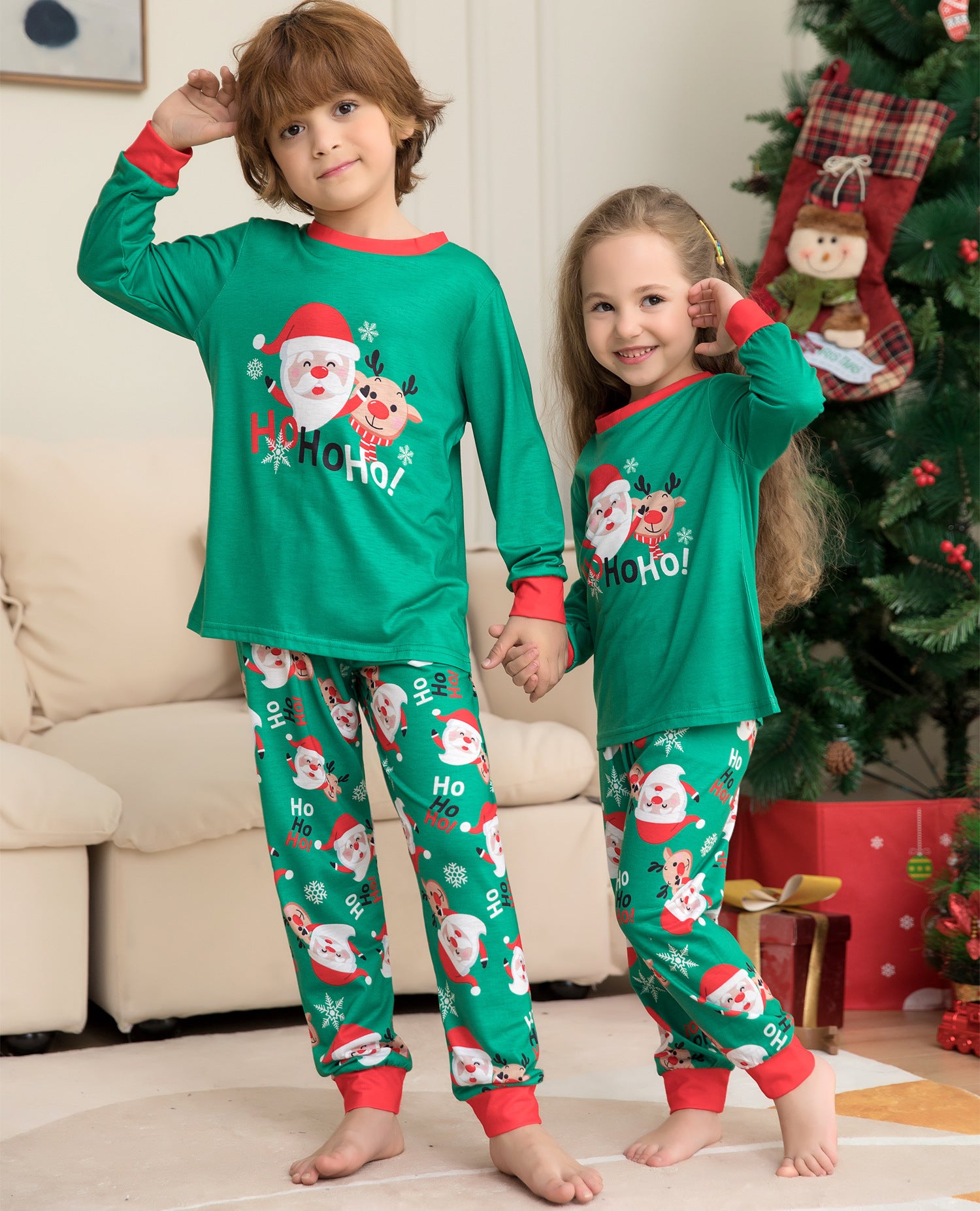 Vêtements de maison de Noël Santa Imprimer Costume parent-enfant