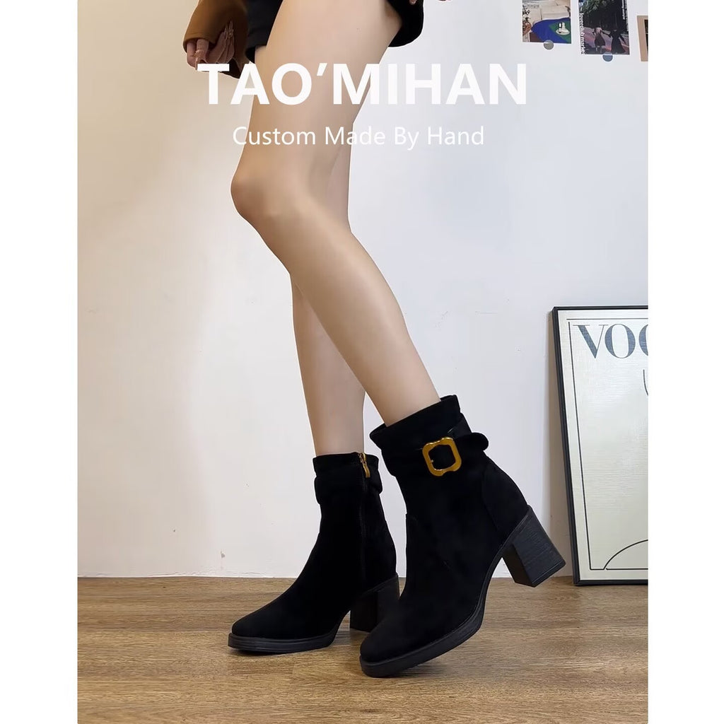 Bottes d'orteil carrées à talons hauts pour femmes
