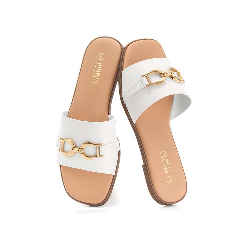 Sandales plates en cuir synthétique avec boucle métallique