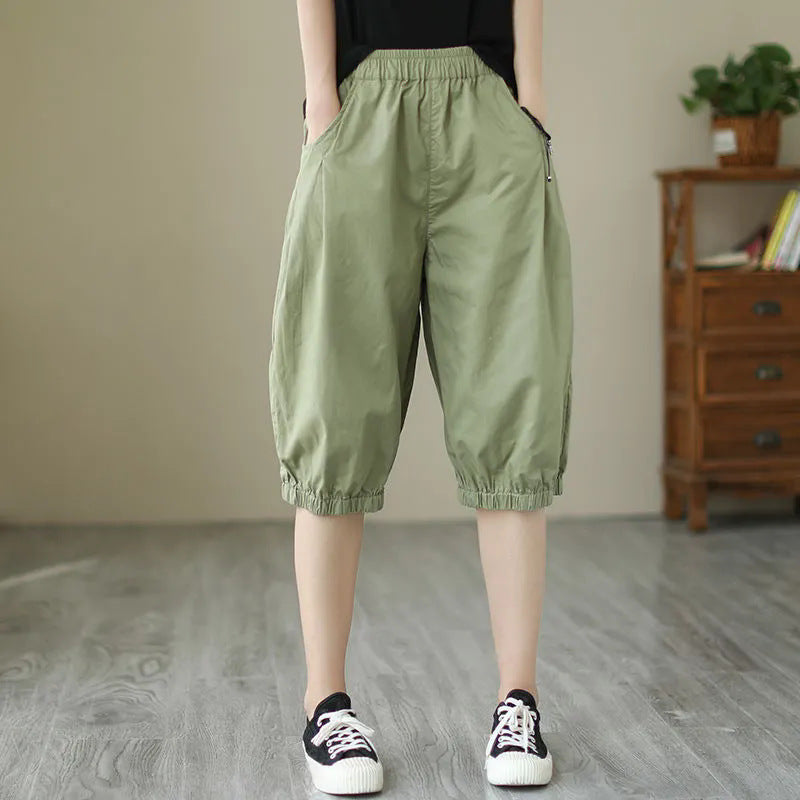 Femmes Solid-colore Casual Loose-fit Retro Short