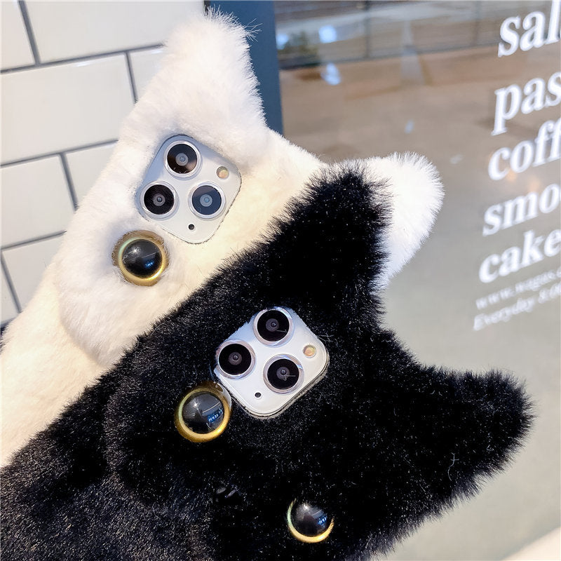 Automne et hiver en peluche mignon Cat cas téléphonique