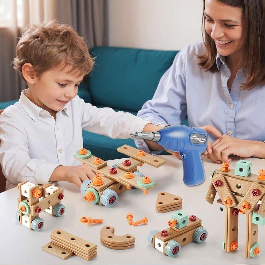126-Piece Wooden Creative Construction and Tool Set Early Education