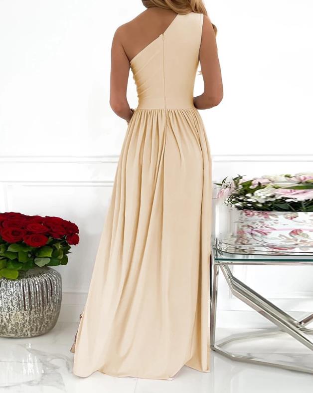 Robe de cocktail sexy Maxi à l'une des épaules à haute répartition sans manches