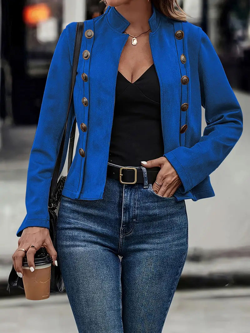 Manteau à manches longues retro Velvet à boucle métallique à double rangée