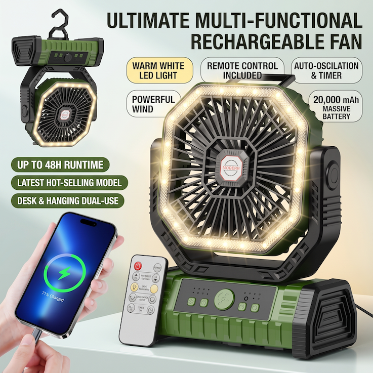 Ventilateur électrique portable multifonction rechargeable haute puissance