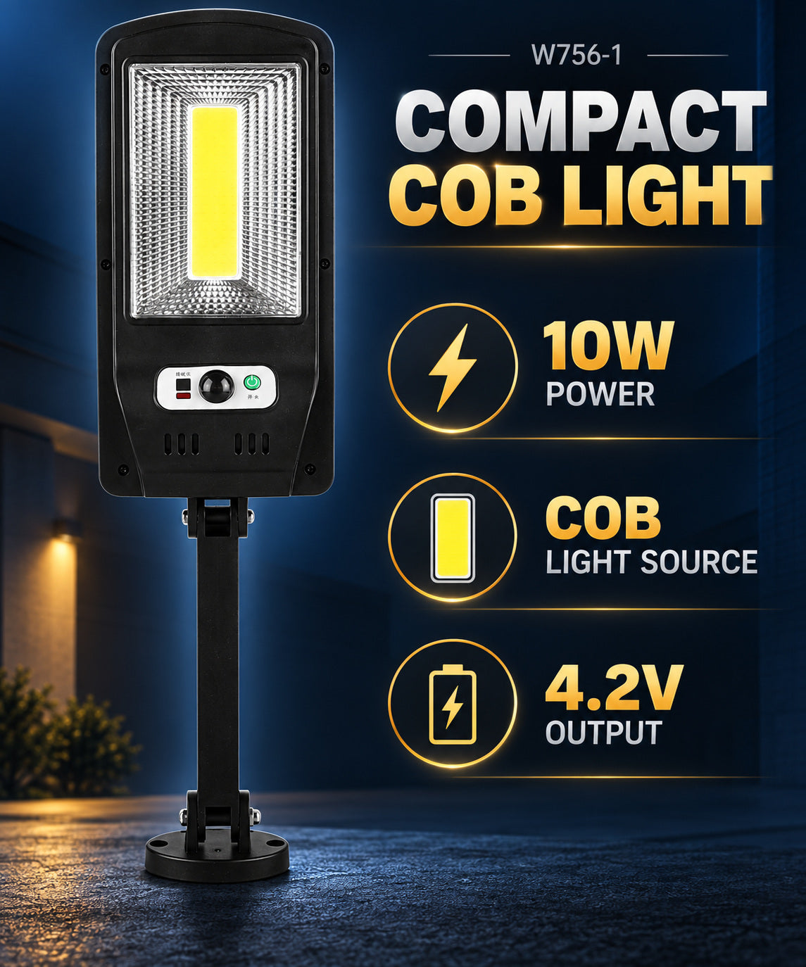 Capteur de mouvement rechargeable solaire Lampe de travail LED étanche 10W 1500mAh pour W756 1