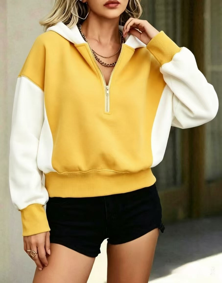 Femmes Relaxed-fit Color-block demi-zip à capuche