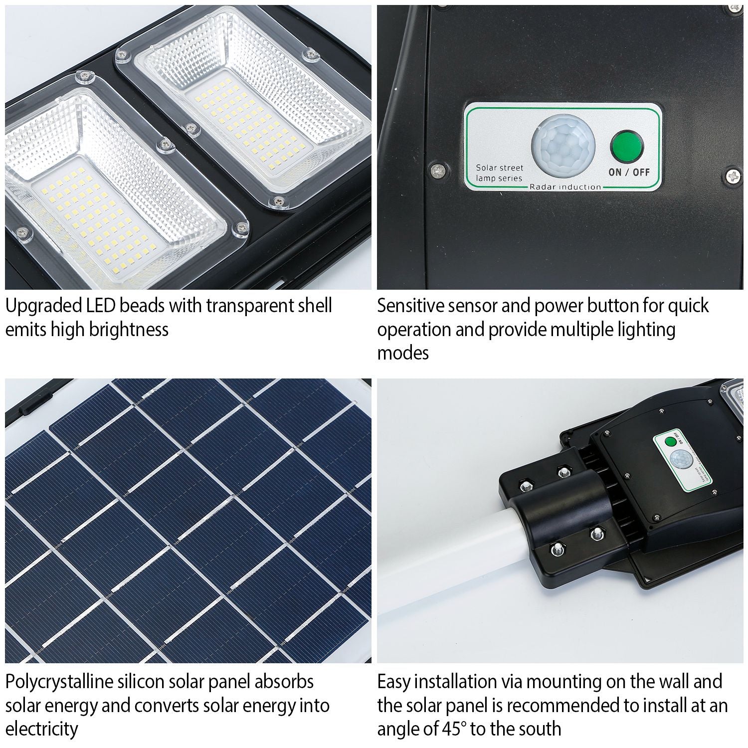 Solar Street Path Light Outdoor 180LEDs Capteur Télécommande Lampes sans fil IP65 Waterpro