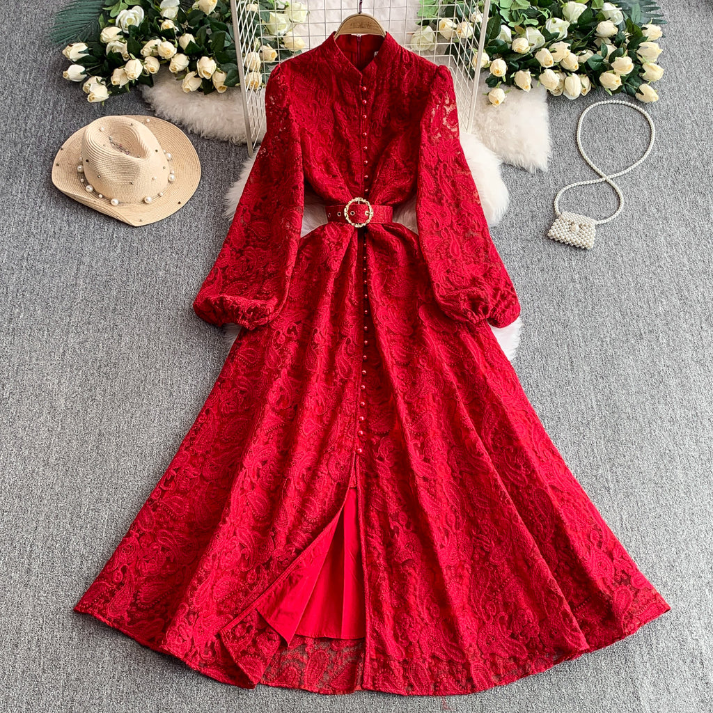 Robe de lanterne en dentelle rétro pour femmes