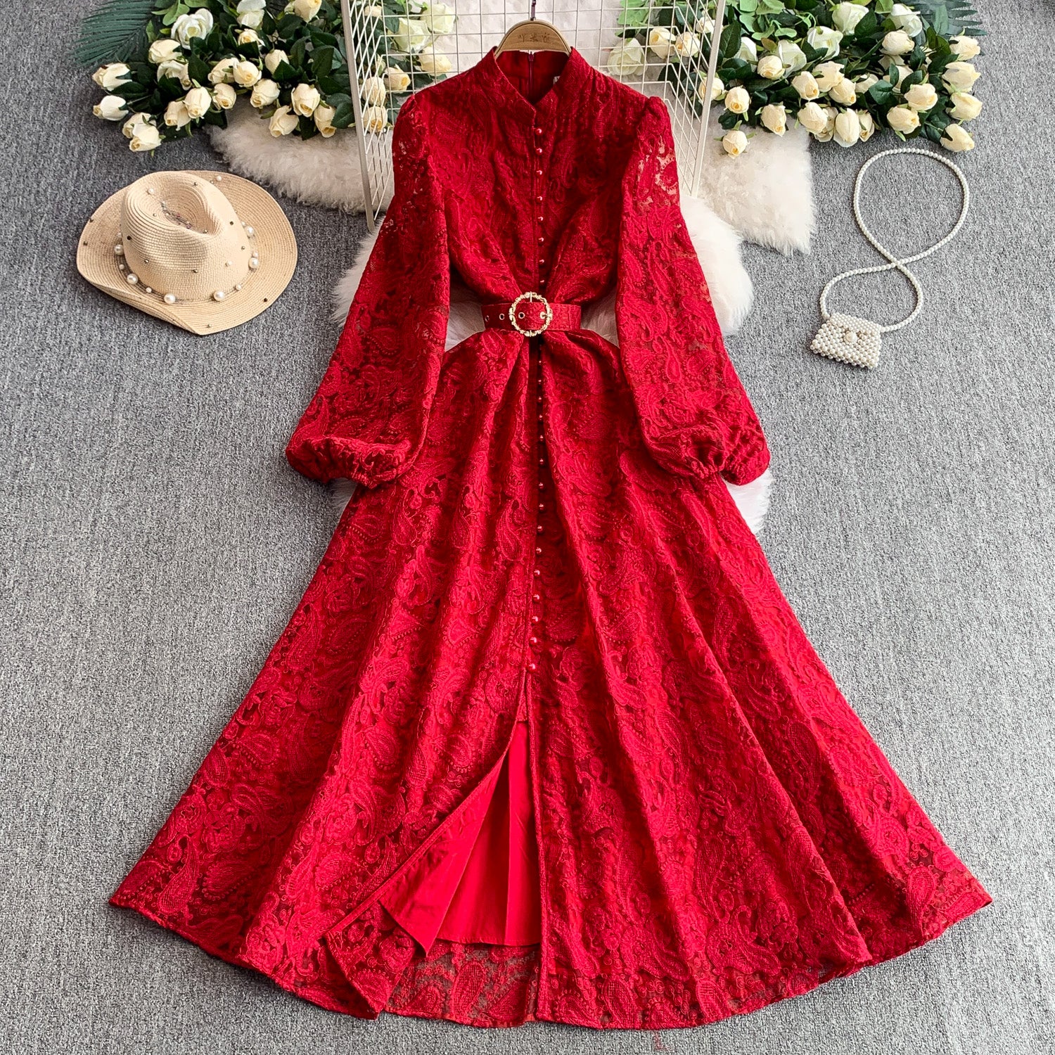 Robe de lanterne en dentelle rétro pour femmes
