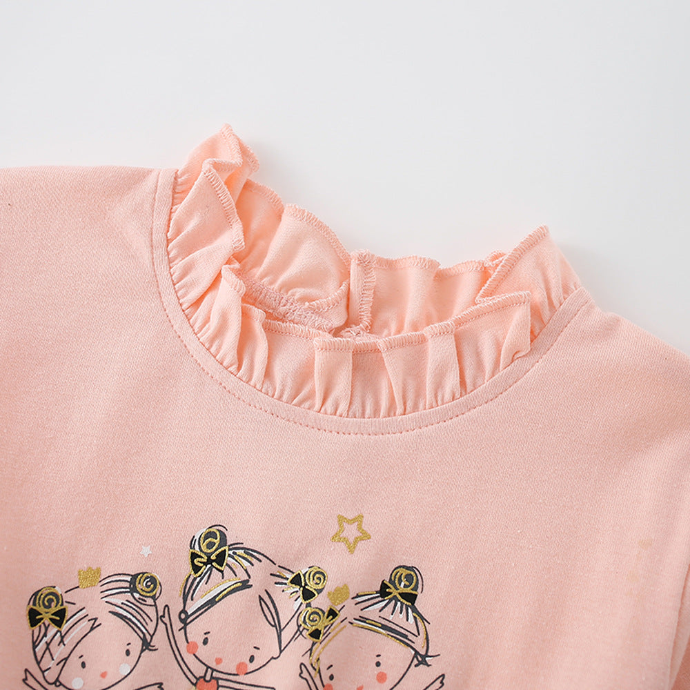 Robe imprimée à manches longues en dentelle cou-cou pour filles