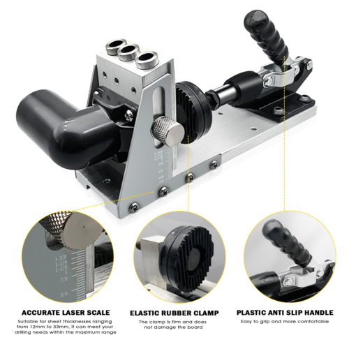 Kit de trou de poche en bois Jig 12-33MM Guide de forage Outil de menuiserie Puncher à bois