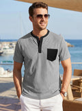 Hommes Waffle Knit Henley T-shirt avec la couleur contrastante Pocket Plus Taille Casual Respirant Shor