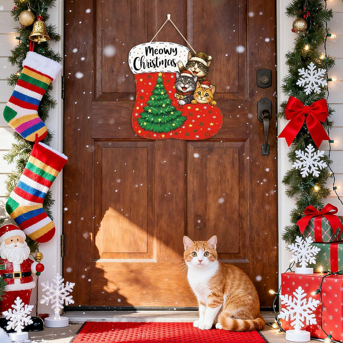 Panneau en bois de Noël Meowy