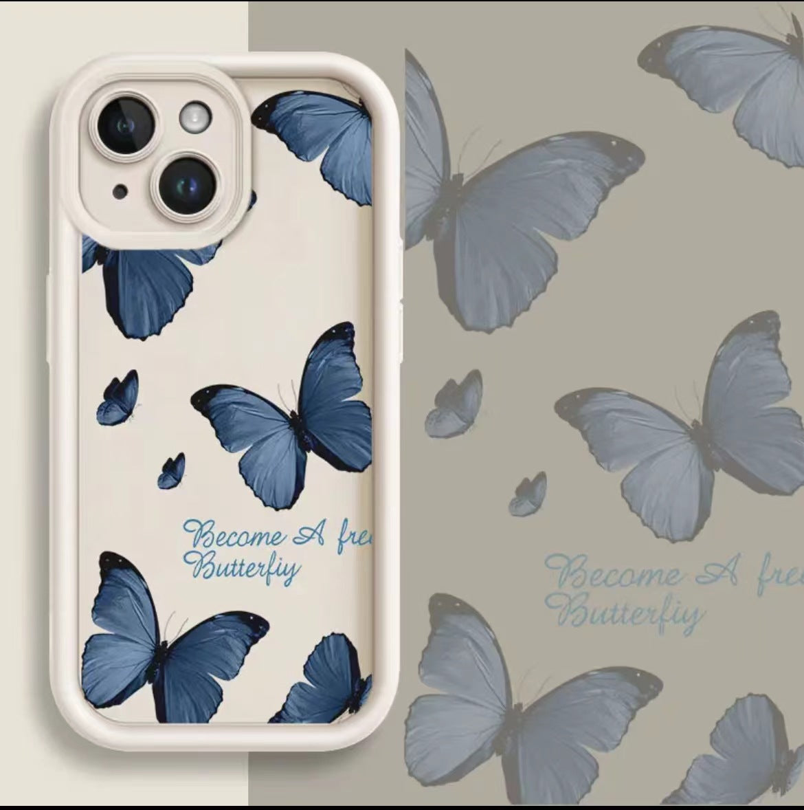 Boîtier de téléphone bleu imprimé papillon résistant à la chute