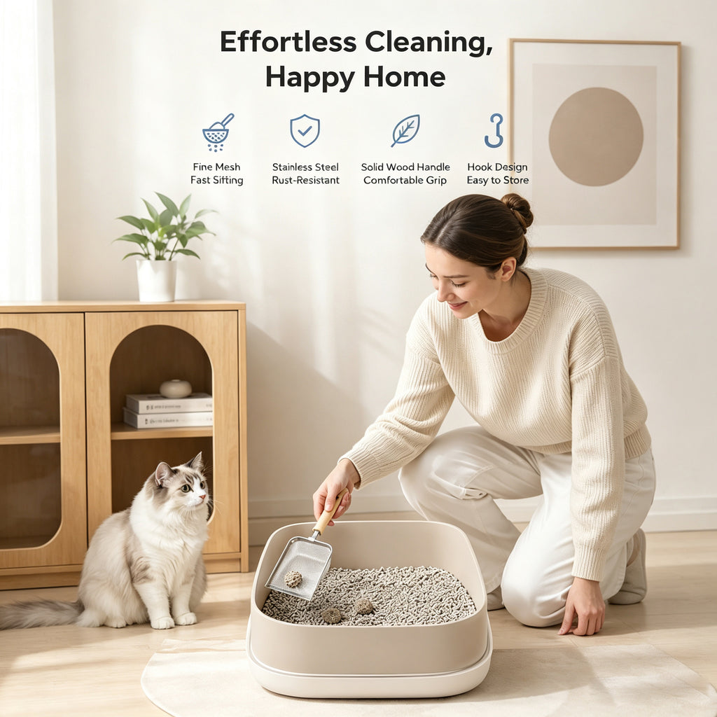 Scoop pour chat en acier inoxydable avec tamis à mailles fines