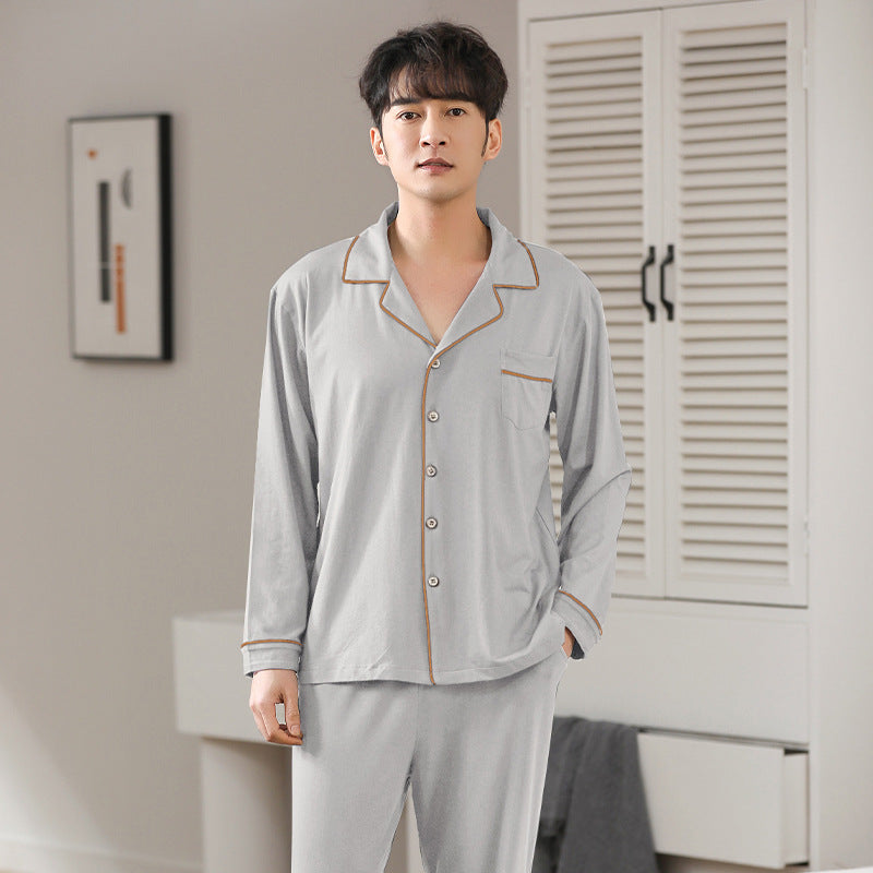 Pyjama Modal Men's Spring and Autumn Long Sleeve Cardigan Suit