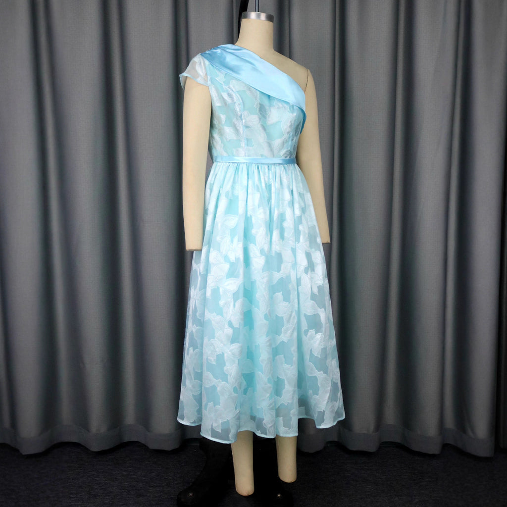 Robe de soirée contrastante oblique pour femmes Jacquard Robe élégante