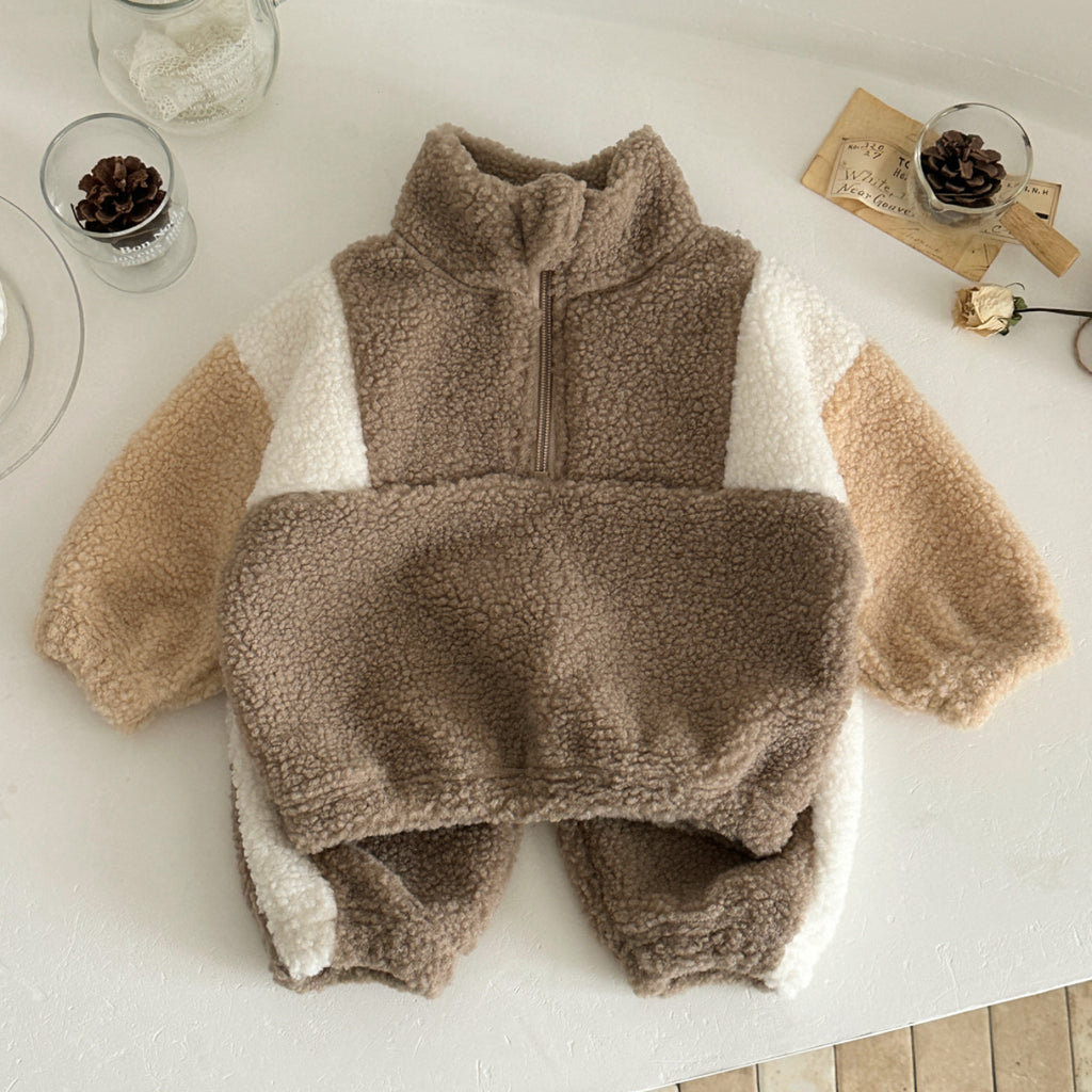 Baby and Toddler Lambswool Stand Collar Demi-Zip Ensemble à deux pièces