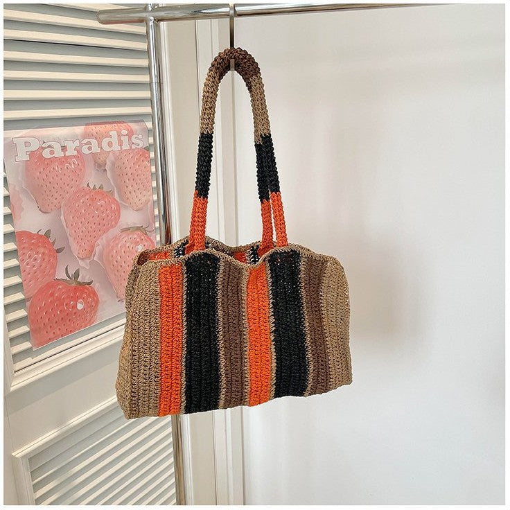 Sac de paille rayée en papier à bloc de couleur