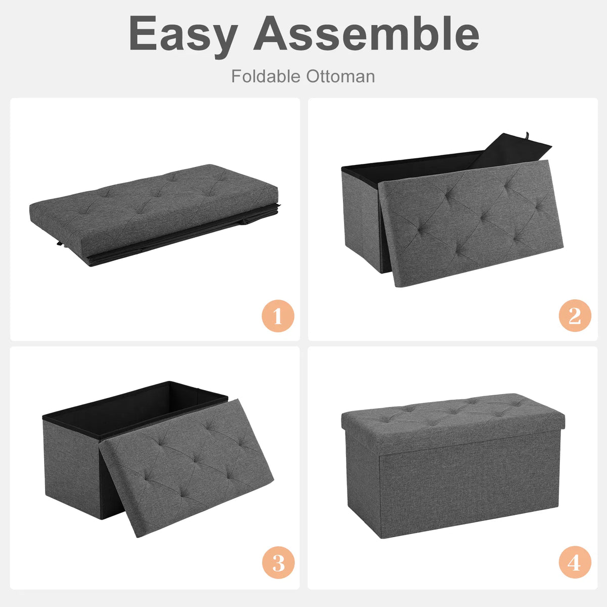 Stockage Ottoman avec siège rembourré en mousse épaisse