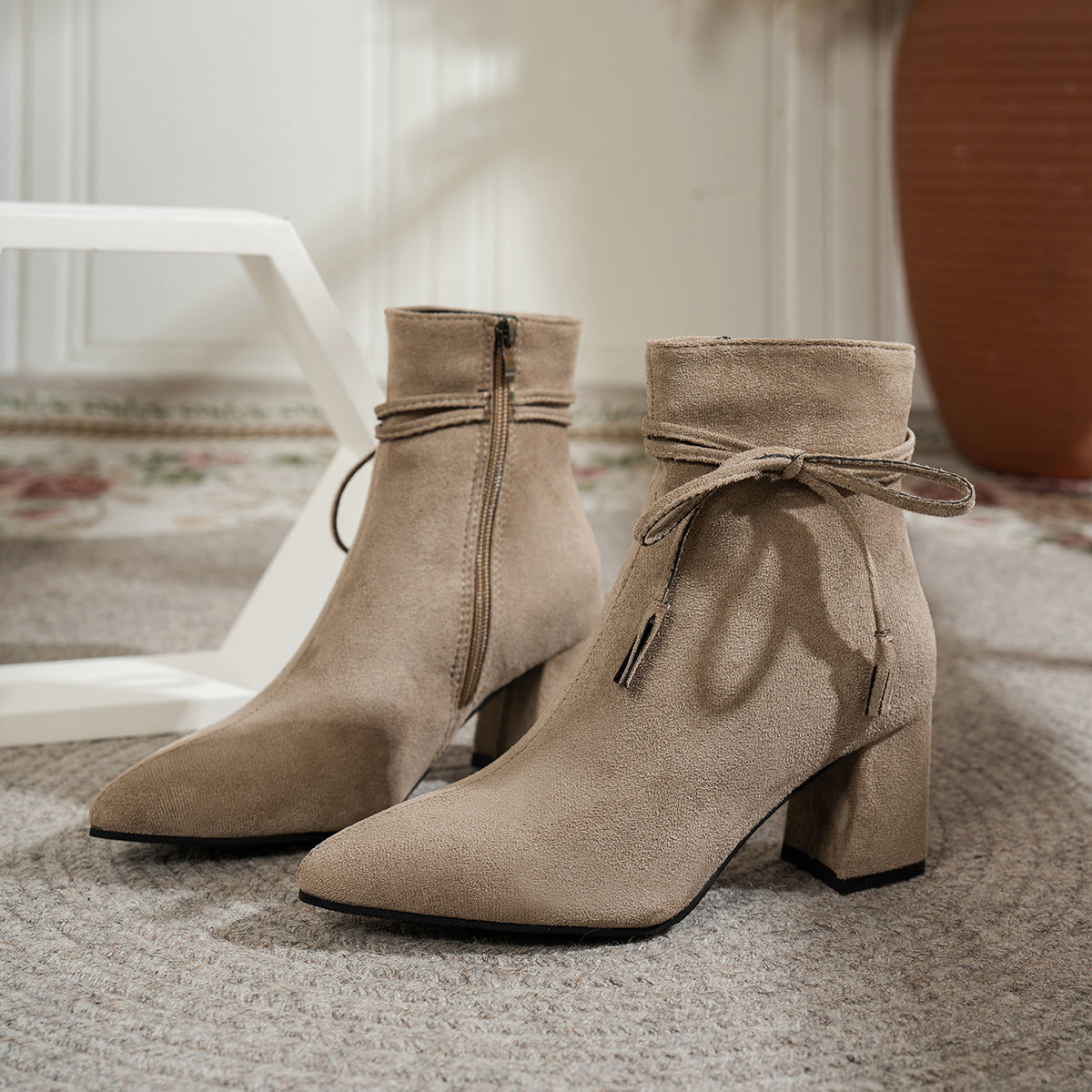 Femmes Martin Bottes Arrivée Coréen Style Bow Side Zipper Bloc Talon Mode Bottes Femmes P
