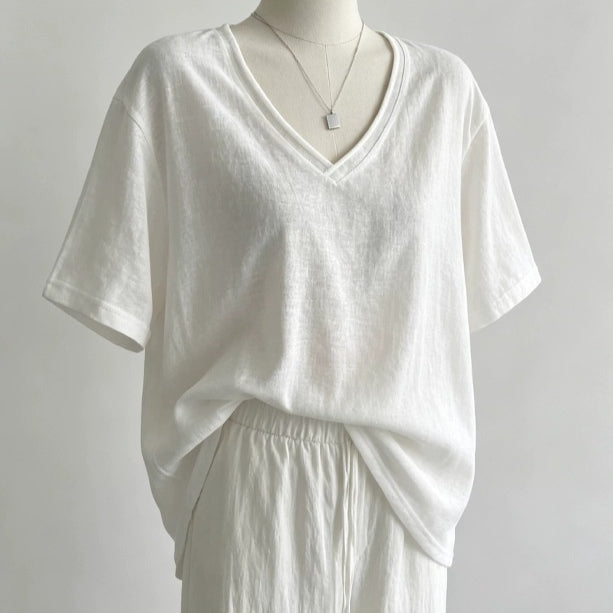 T-shirt respirant col V manches courtes pour femmes