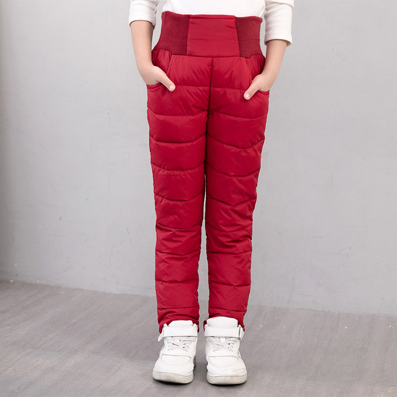 Pantalons de coton chaud à taille élevée pour enfants
