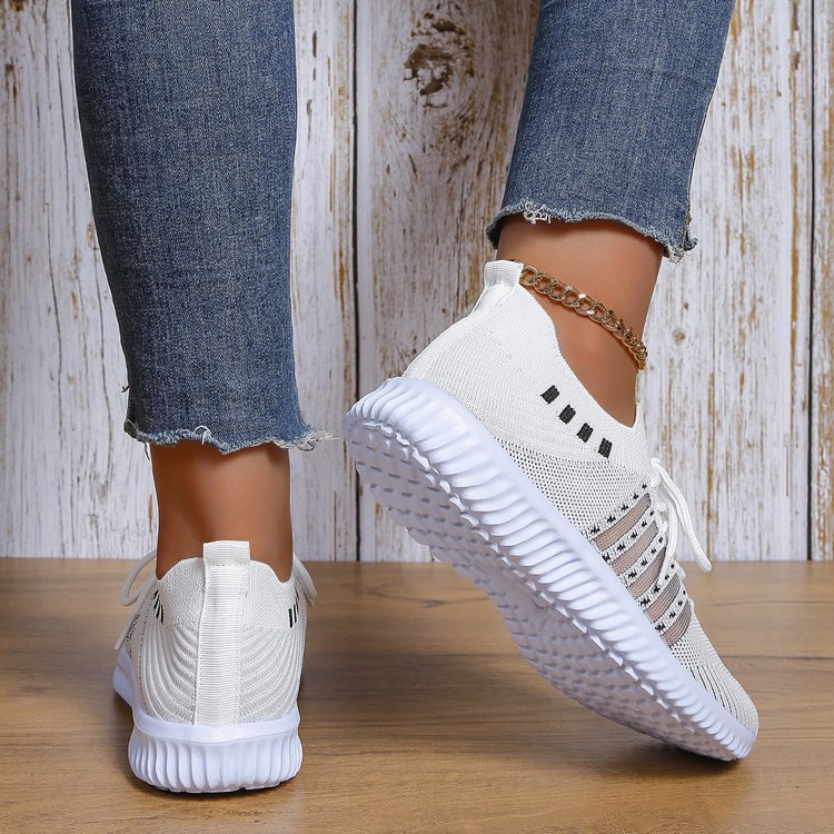 Femmes Mode Casual Flyknit Wedge Dentelle-up Mesh Chaussures