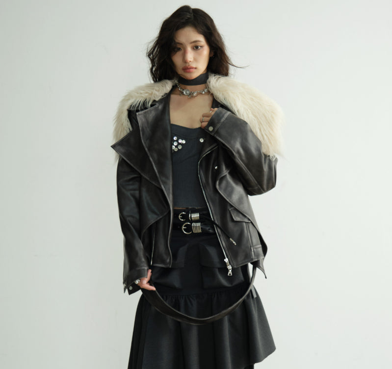 Veste en cuir PU à deux couches