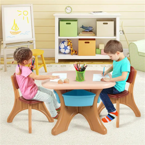 Table pour enfants Brown et 2 chaises avec 4 boîtes de rangement