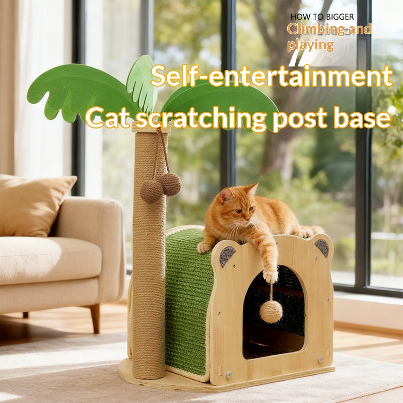 Bois de coco Lit de chat et cadre d'escalade Combo avec plate-forme de saut