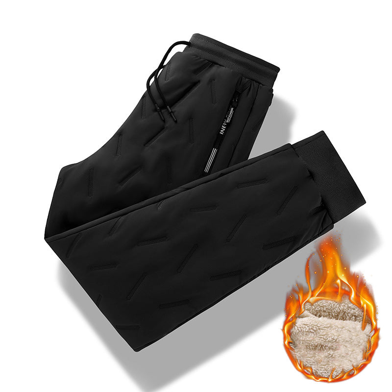 Pantalon pour hommes Velours d'hiver épaississant doux pantalons en polaire avec poche zippée Vent de grande taille