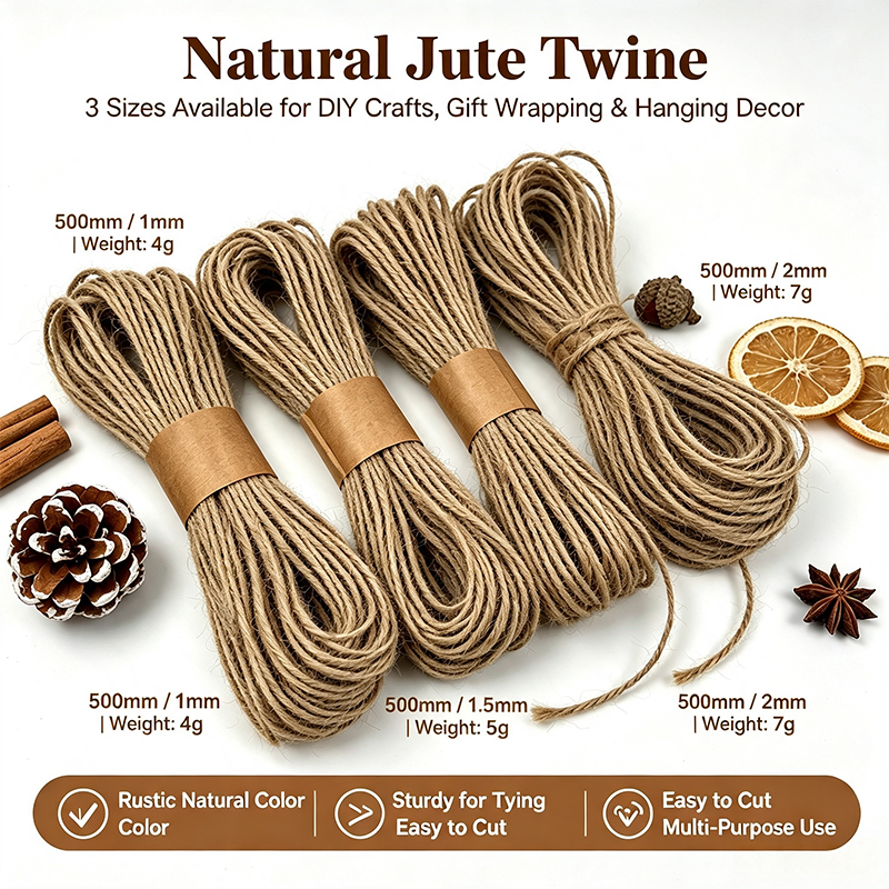 Ficelle de jute naturelle 3 tailles 500mm Bricolage Corde d'artisanat Corde de suspension rustique pour porte de Noël H