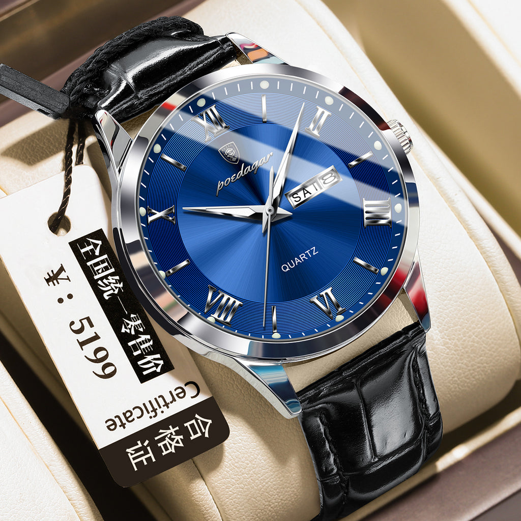 Homme occasionnel lumineux double calendrier montre étanche