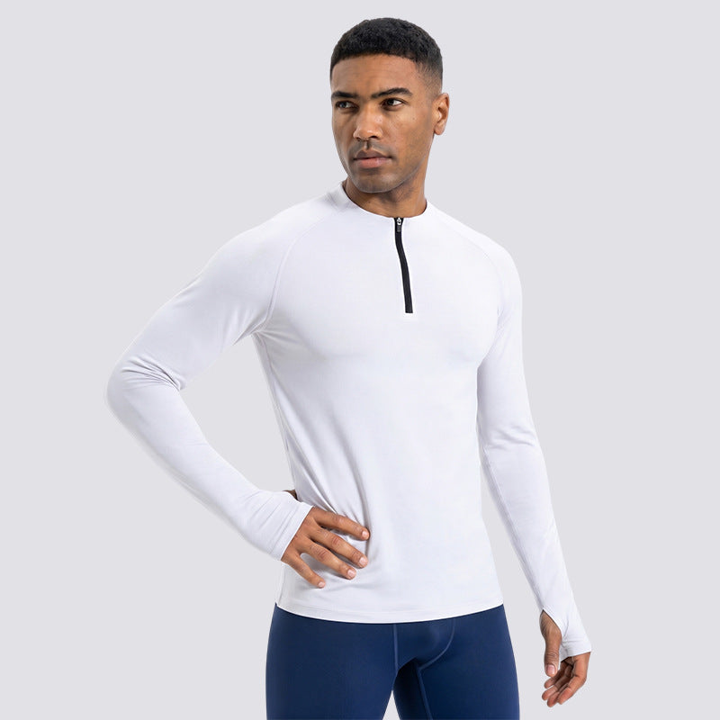 T-shirt sport demi-zip à manches longues pour hommes à séchage rapide