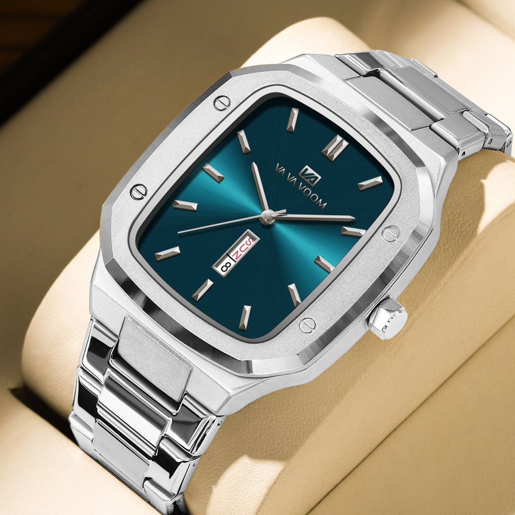 Business Rectangulaire Creative Dual-Date Steel-Strap Mens Watch