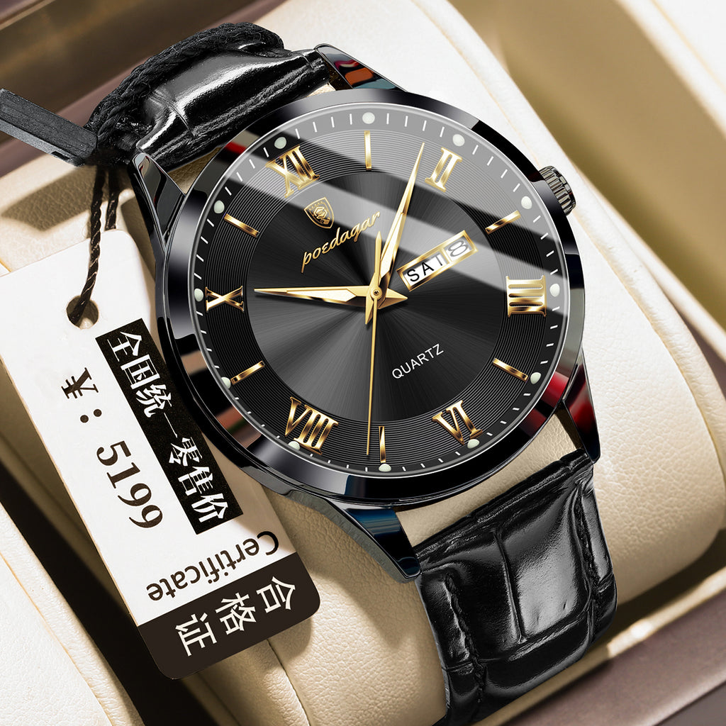 Homme occasionnel lumineux double calendrier montre étanche