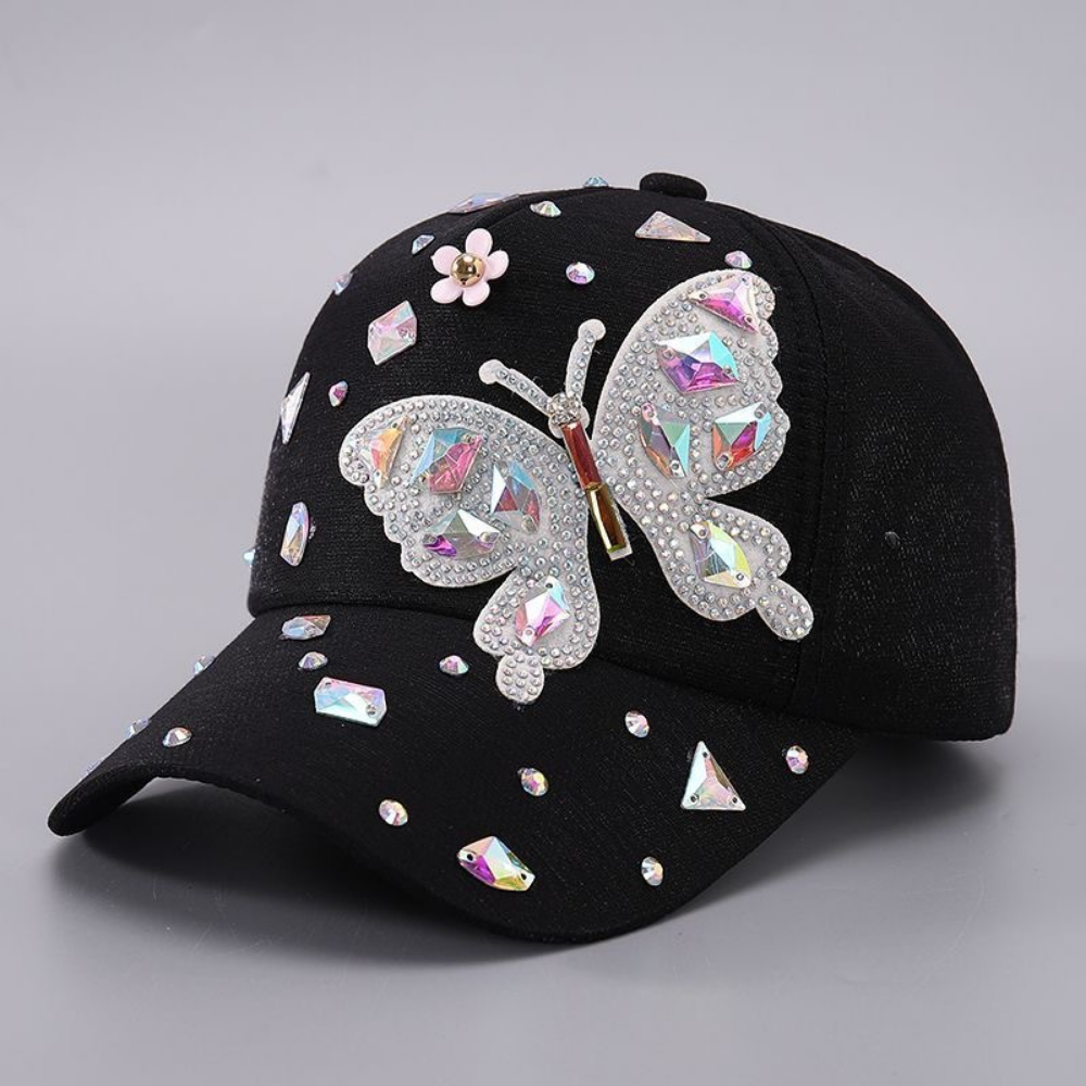 Casquette de baseball en strass à papillon coloré pour femmes d'été - Sweet