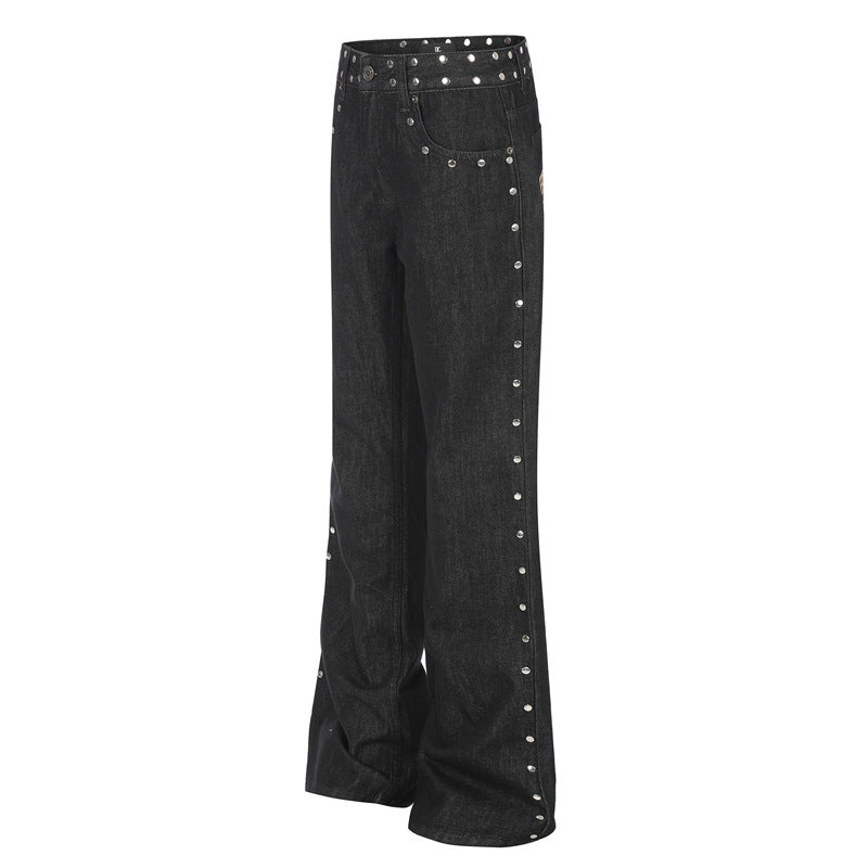 Retro Studded Leopard-print Patch Flared Jeans