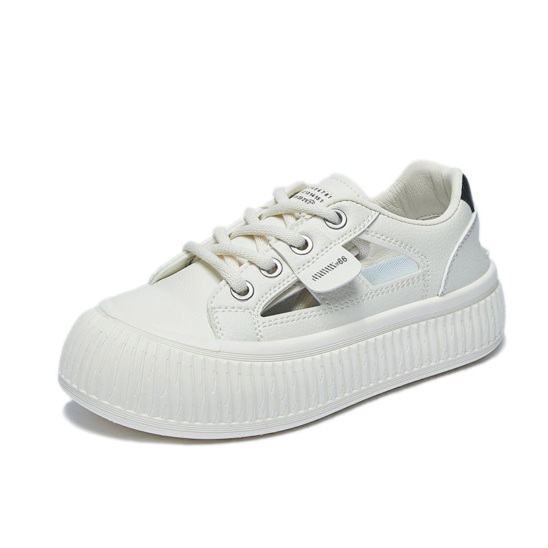 Femmes respirantes Sneakers Casual Hollow-out Chunky-soled Chaussures blanches polyvalentes