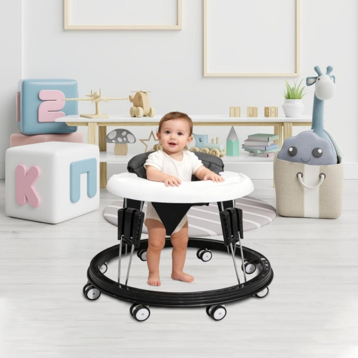 Portable Baby Walker Activité Toddler Première étape Poussez le long de la promenade Bouncer pliant