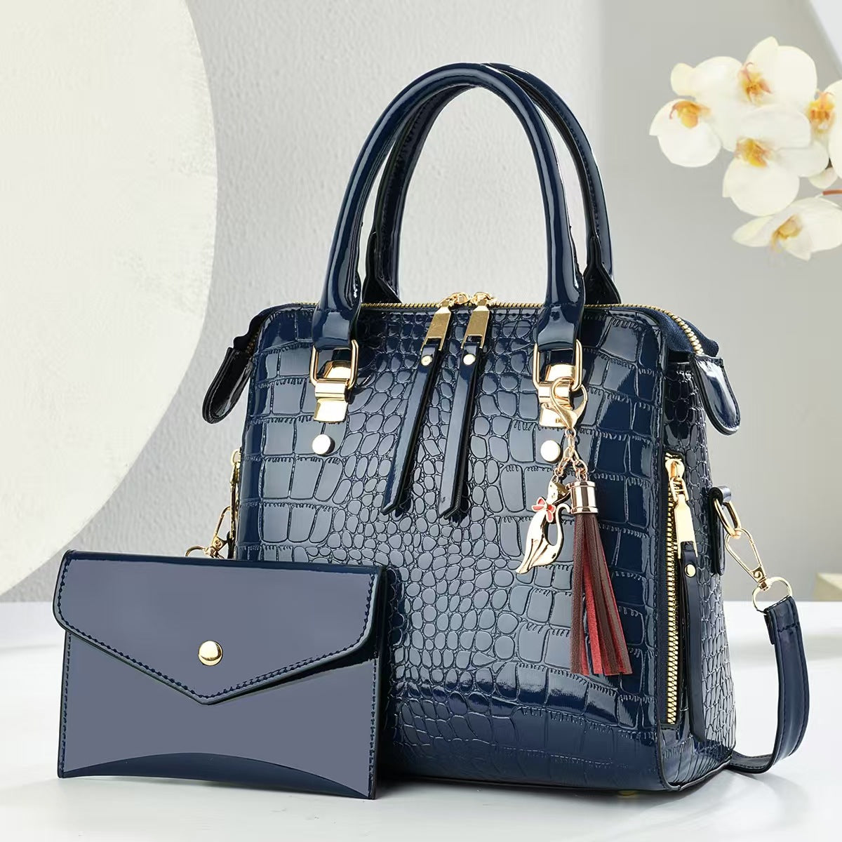 Fashion femme Crocodile-Print Set de deux sac à main et sac à croix