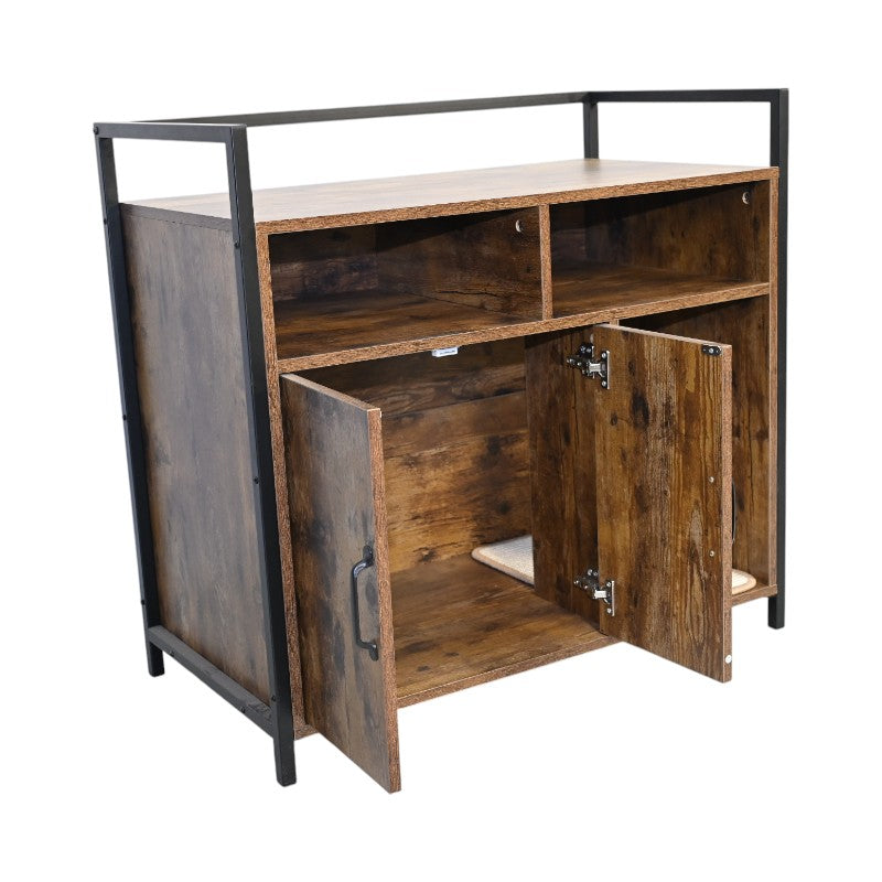 Boîte à litière en bois de chat brun rustique
