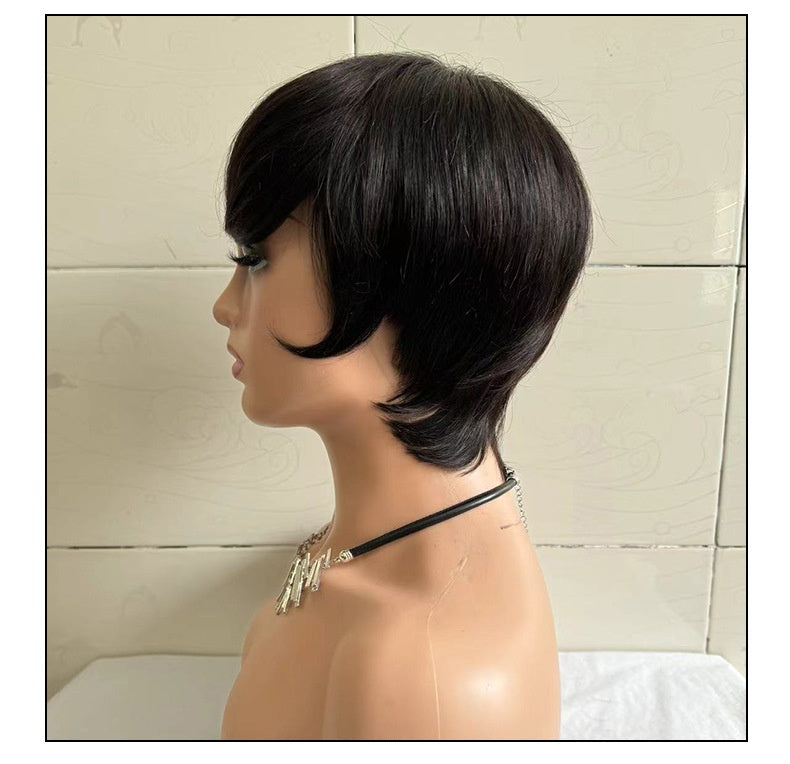 Perruque droite courte femme tête courte couverture cheveux réels humains