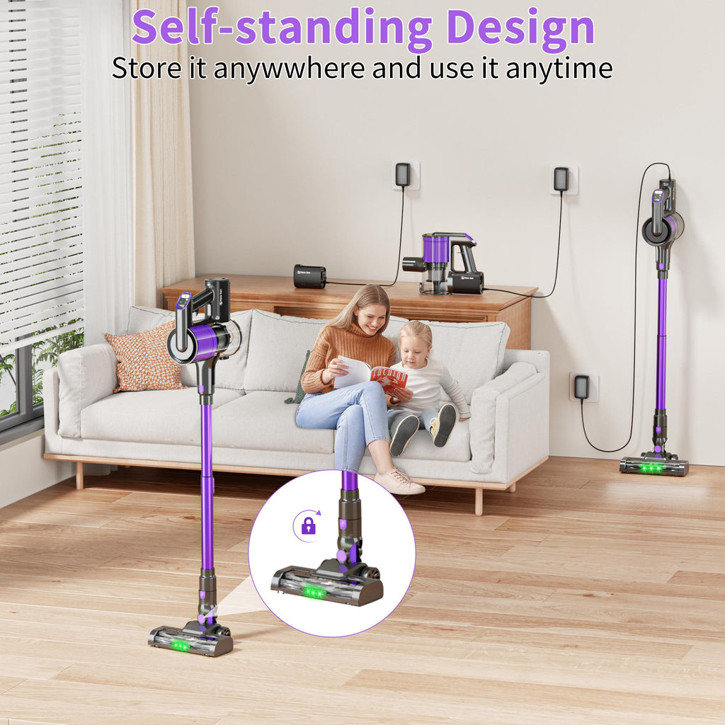 Nettoyeur à vide sans fil rouge léger avec tête de brosse anti-angle et LED verte