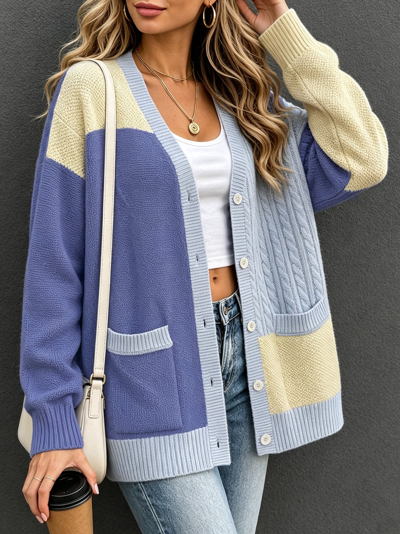 Preppy Style Couleur bloc tricot Cardigan