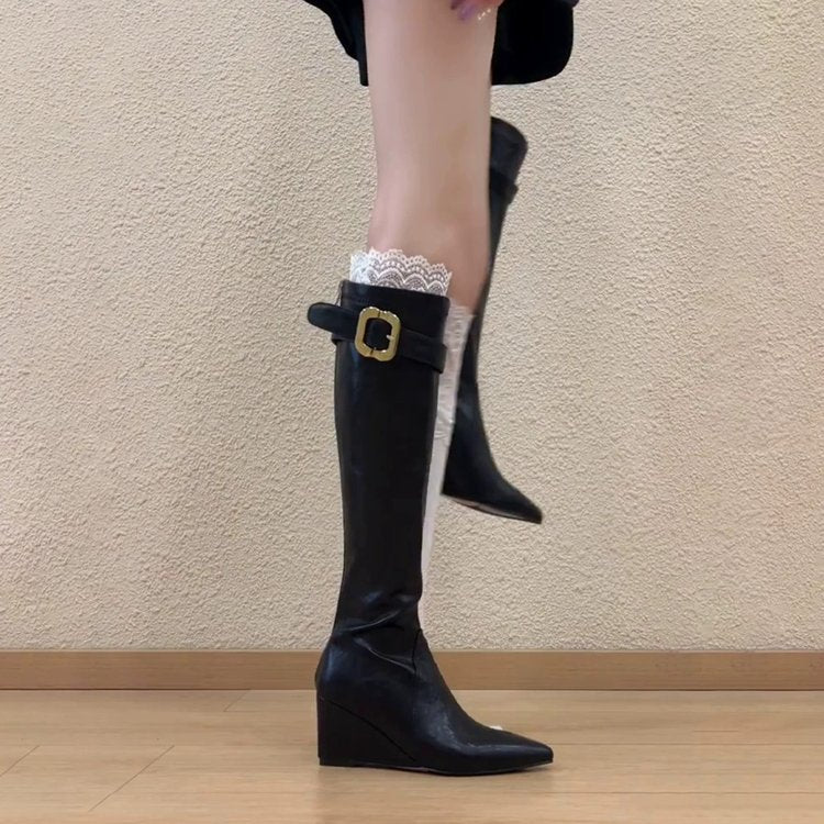 Ceinture d'orteil pointue pour femmes Talon de haie Slimming Western Knight Bottes Mode No Over K