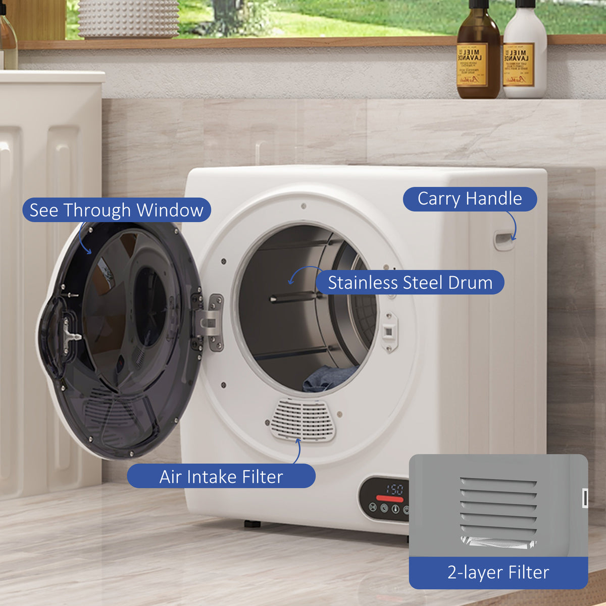 1,5 cu.ft Séchoir à linge portable compact avec séchage intelligent pour appartements Do