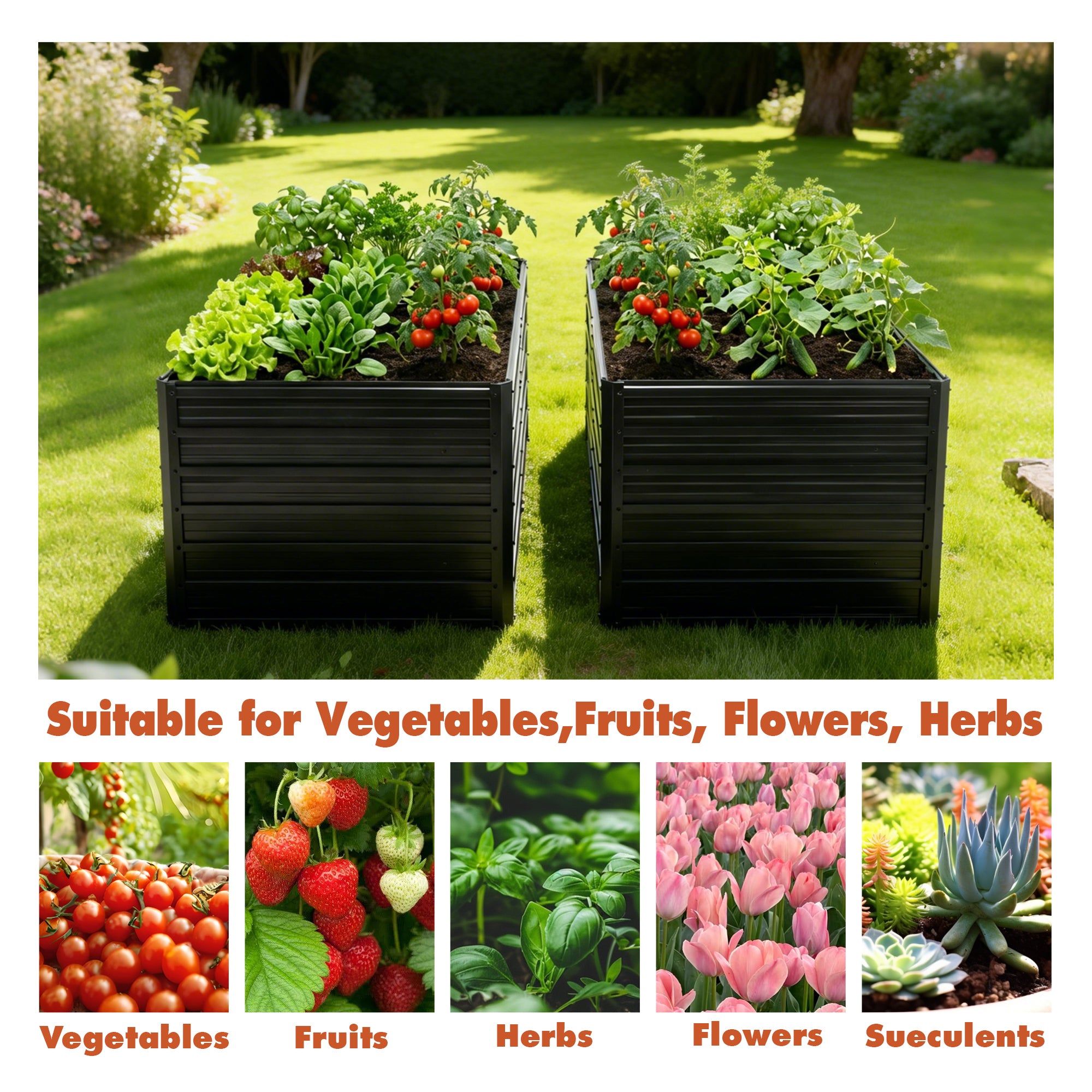 Kit de lit de jardin surélevé en métal 2 paquets extérieur - Ensemble de boîtes de planteur galvanisé 8x4x2 FT